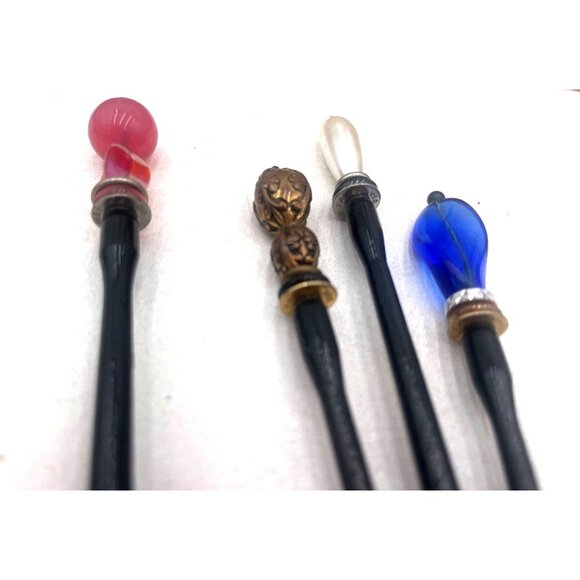 Decorative Hair Sticks Set Of 4 With Gem Tops & Intricate Details - Picture 3 of 4